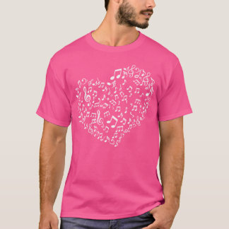 T-shirt Heart Shape Musical Notes Funny Music Lovers retro