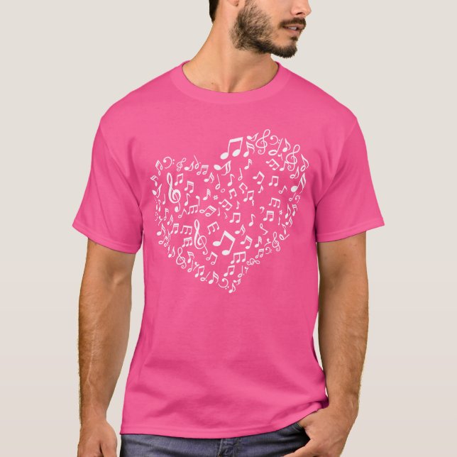 T-shirt Heart Shape Musical Notes Funny Music Lovers retro (Devant)