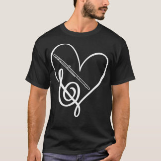T-shirt Heart Sheet Music Clef Transverse Flute 