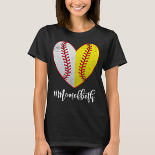 T-shirt Heart Softball Baseball Maman des deux Fête des Mè