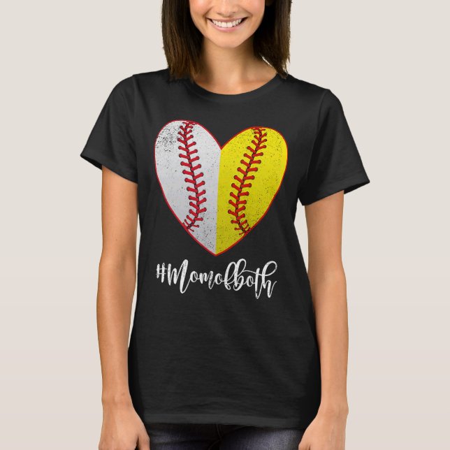 T-shirt Heart Softball Baseball Maman des deux Fête des Mè (Devant)