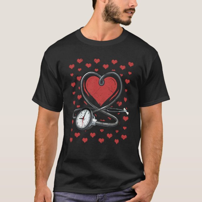 T-shirt Heart Stethoscope Cute Love Scrub Top Valentines D (Devant)