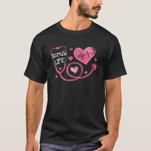 T-shirt Heart Stethoscope Heartbeat Scrub Life Nurse Valen