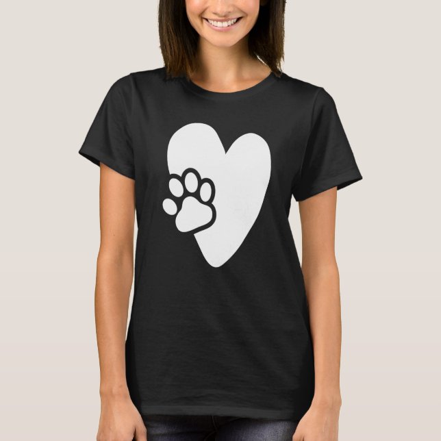 T-shirt Heart with Paw Pet Design for Puppies Dogs Lovers  (Devant)
