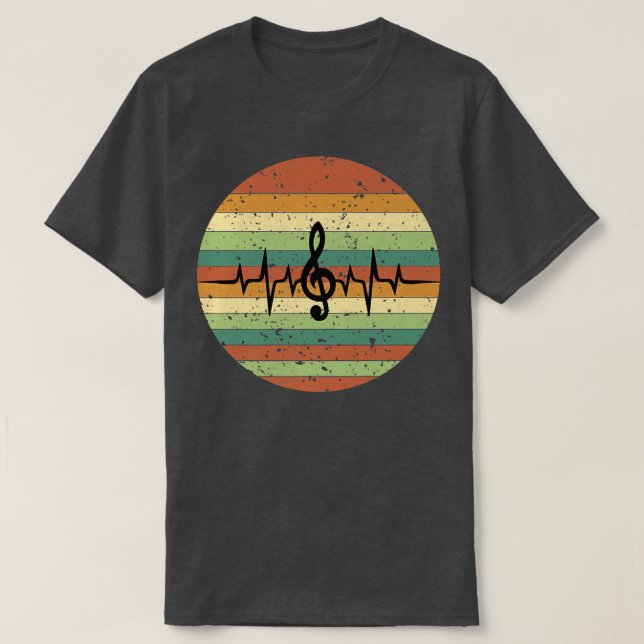 T-shirt Heartbeat Music Notes Retro Sunset (Design devant)