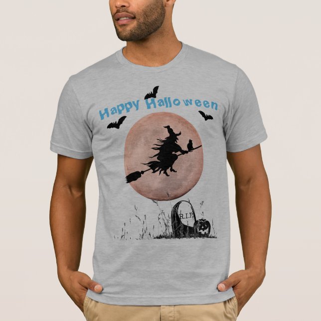 T-shirt Heather Grey Halloween Witch (Devant)