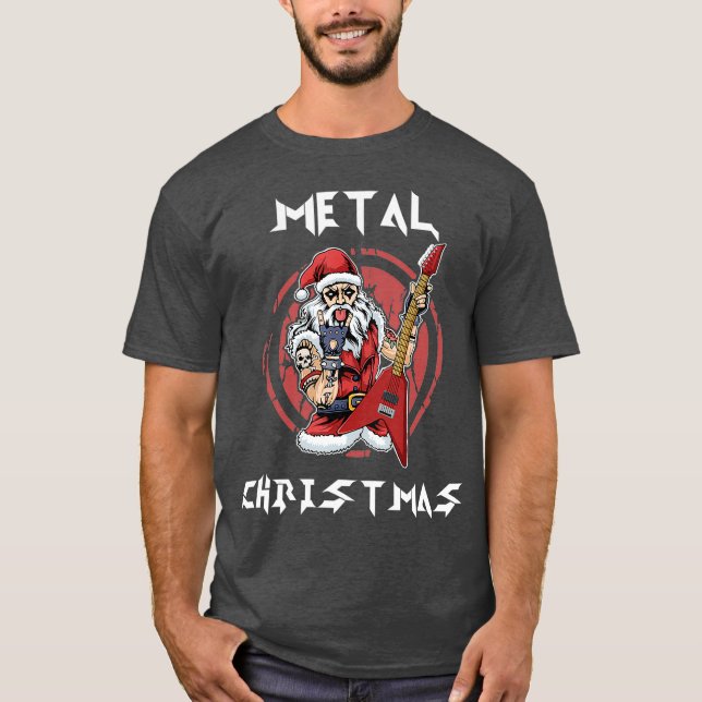 T-shirt Heavy metal Christmas Metalhead Santa Rock Horns (Devant)