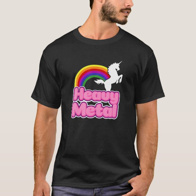 T-shirt Heavy Metal Rainbow Halloween Unicorn Rock Concert (Devant)