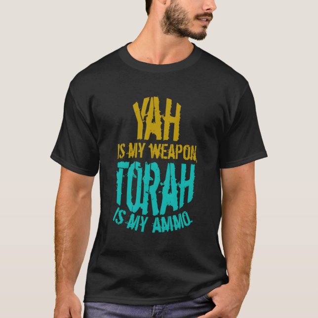 T-shirt Hébreu Israélite Yah Est Mon Arme Juda Torah (Devant)