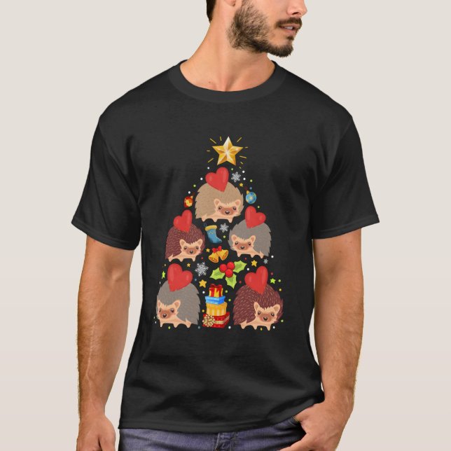 T-shirt Hedgehog Tree Lights Funny Hedgehog Xmas cadeau po (Devant)