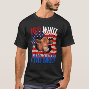 T-shirt Heifer Red White Moo Highland Cow 4 juillet Indepe