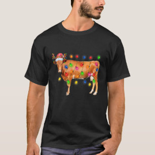 T-shirt Heifer Vache lumières de Noël Drôle Santa Hat Joye