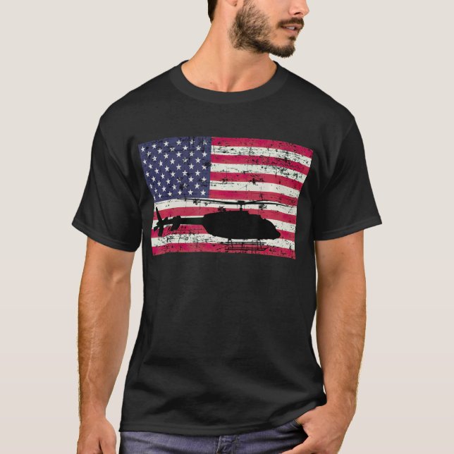 T-shirt Hélicoptère patriotique Bell 407 Drapeau américain (Devant)