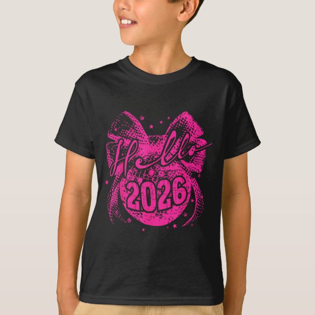 T-shirt Hello 2026 Disco Ball Coquette Bow Happy New Year  (Devant)