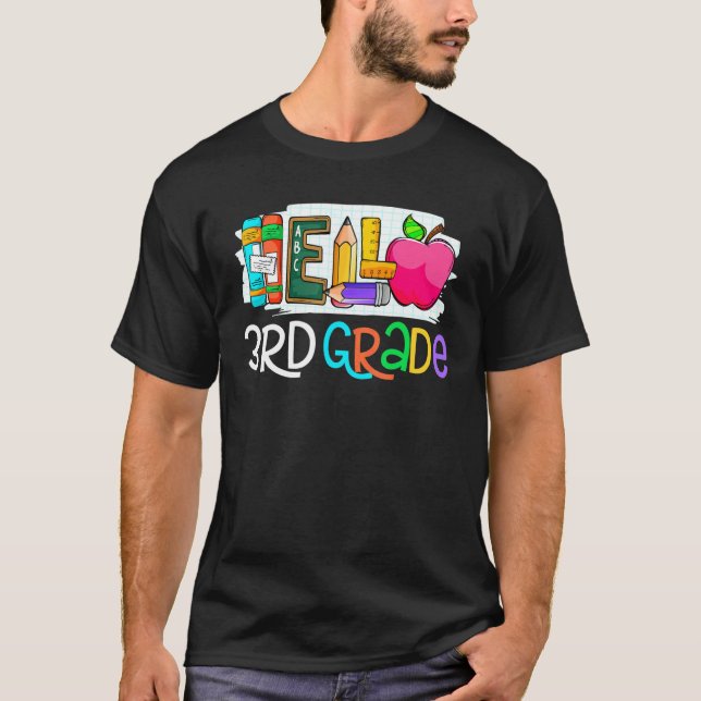 T-shirt Hello 3rd grade Retro teacher team Third grade squ (Devant)