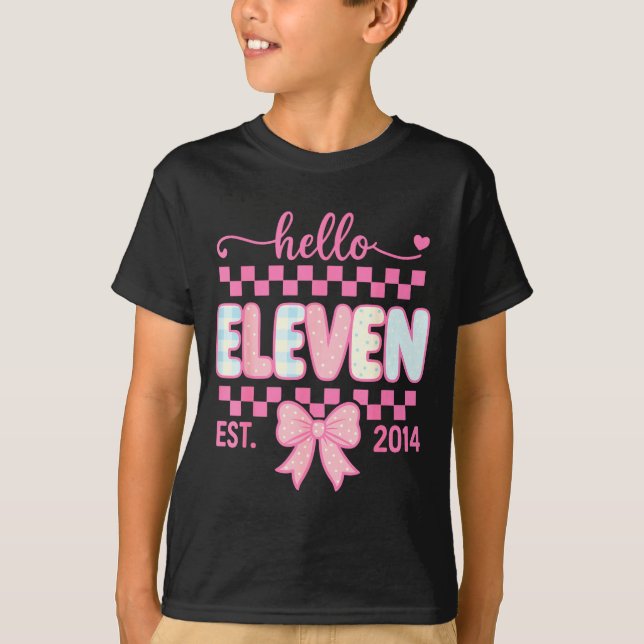 T-shirt Hello Eleven Est 2014 Coquette Bow Happy 11th Birt (Devant)