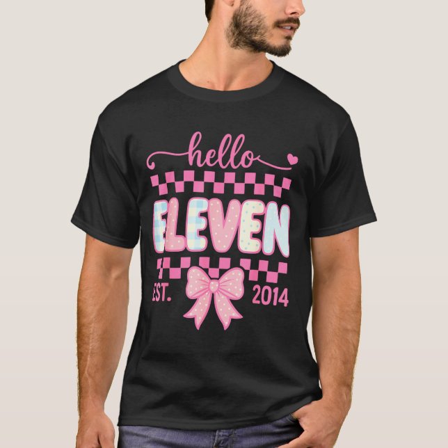 T-shirt Hello Eleven Est 2014 Coquette Bow Happy 11th Birt (Devant)