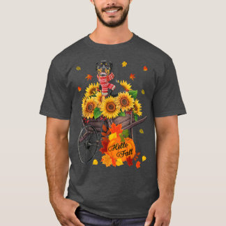 T-shirt Hello Fall Rottweiler Chien dans Sunflower Aut Feu