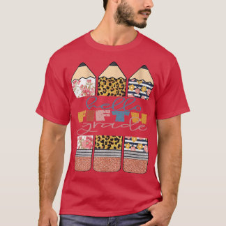 T-shirt Hello Fifth Grad Funny Leopard Pencil Back To Scho