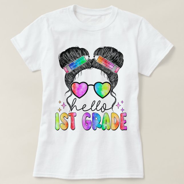 T-shirt Hello First Grade Teacher Coquette Pencil Bow (Design devant)