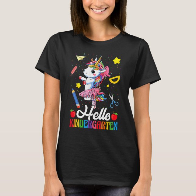 T-shirt Hello Kindergarten Dancing Unicorn Student Back To (Devant)