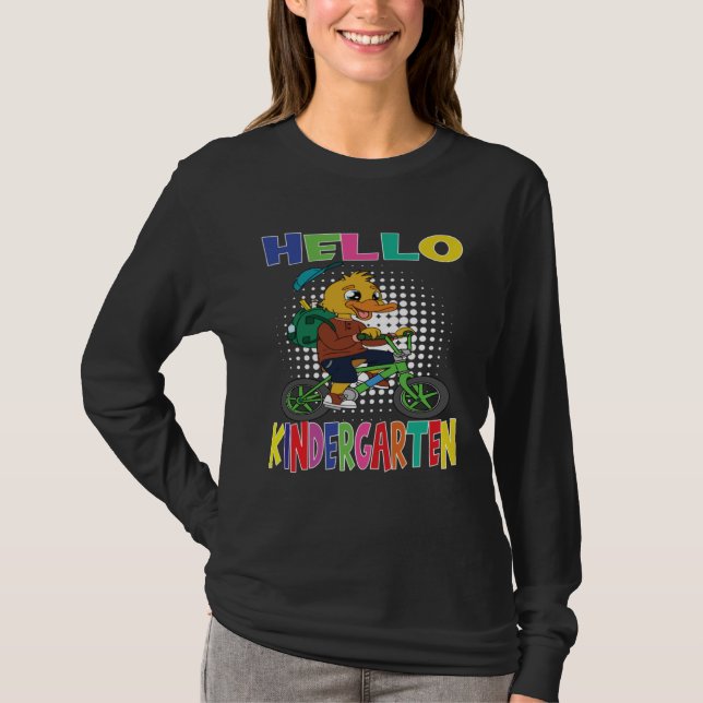 T-shirt Hello Kindergarten Duck Riding A Bicycle (Devant)