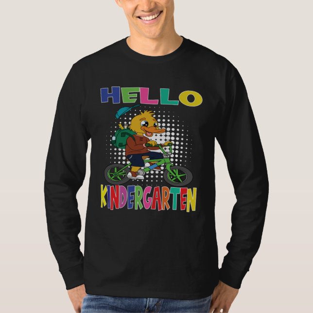 T-shirt Hello Kindergarten Duck Riding A Bicycle (Devant)