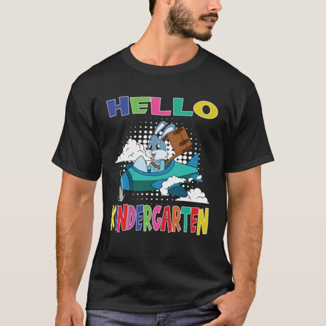 T-shirt Hello Kindergarten Rabbit Flying Plane (Devant)
