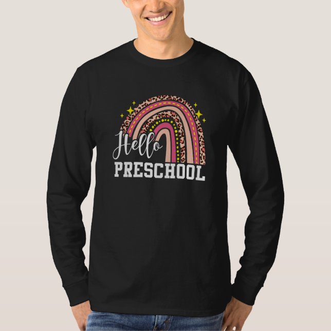 T-shirt Hello Preschool Rainbow Leopard Back To School Tea (Devant)