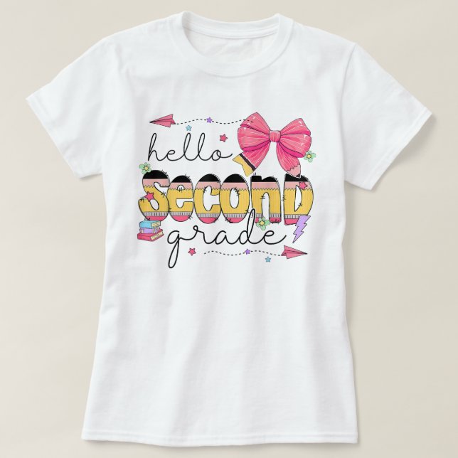 T-shirt Hello Second Grade First Day Of School Coquette (Design devant)