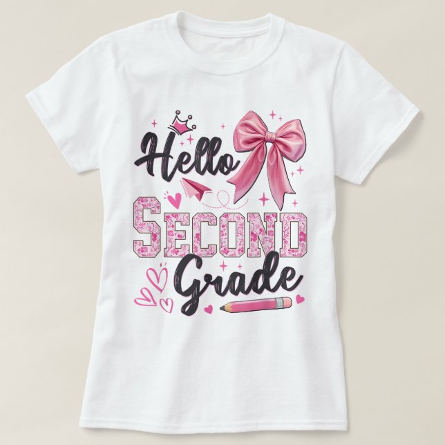 T-shirt Hello Second Grade First Day Of School Coquette Te (Design devant)