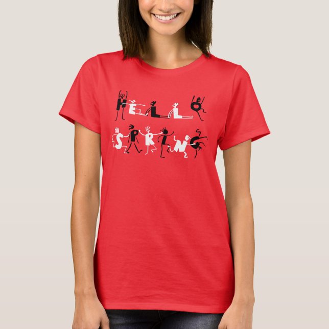 T-shirt Hello Spring Funny Black and White Cartoon Text (Devant)