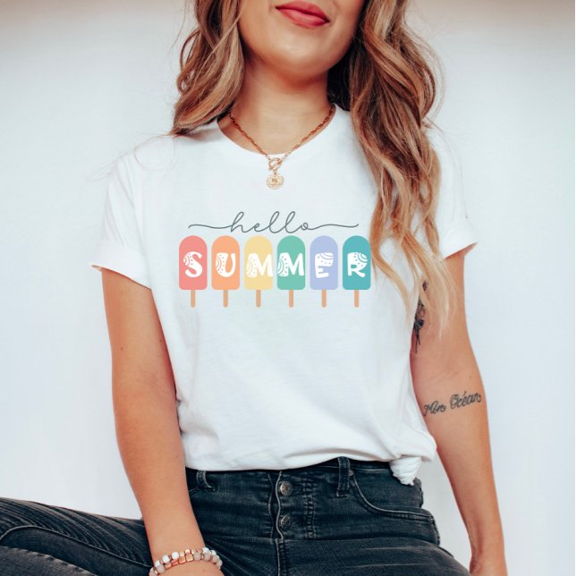 T-shirt Hello Summer Popsicle coloré (Créateur téléchargé)