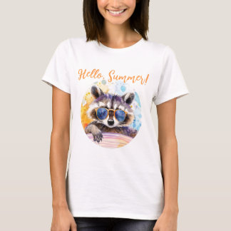 T-shirt Hello Summer Raccoon dans les lunettes de soleil A