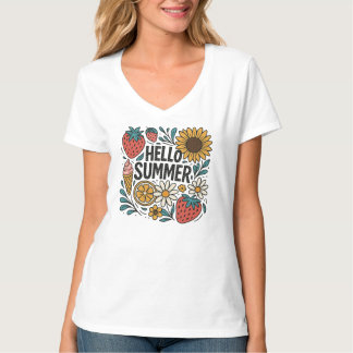 T-shirt Hello summer retro png|Hello summer strawberry