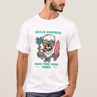 T-shirt "Hello Summer – Skull Surfer Good Vibes"