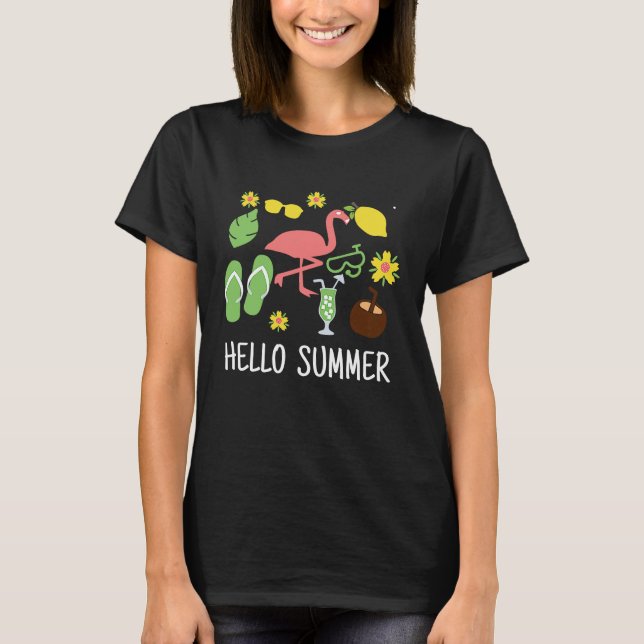 T-shirt Hello Summer Vacation Flamingo Flip Flop Beach Lov (Devant)
