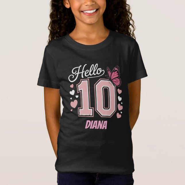 T-Shirt Hello Ten Double 10th Birthday Girl Personnalisé (Devant)