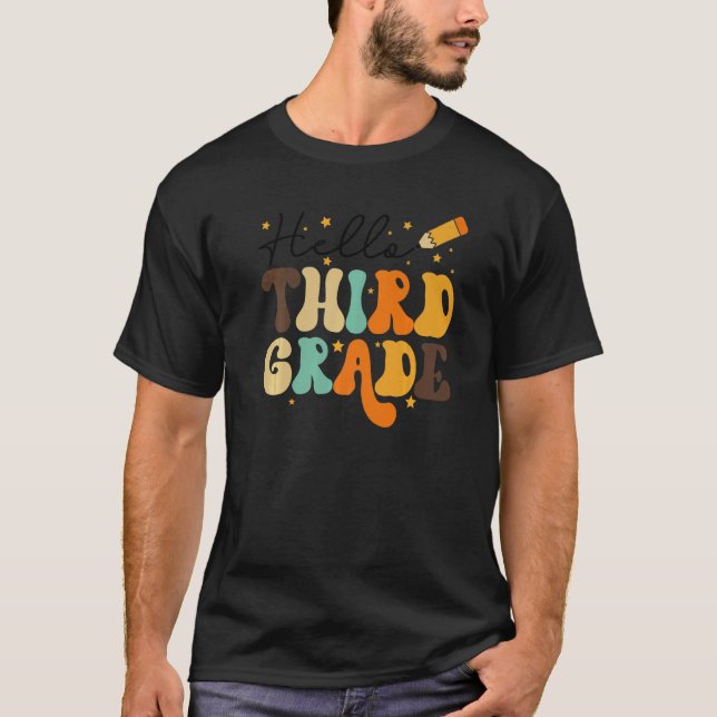 T-SHIRT HELLO THIRD GRADE TEACHER KIDS BACK TO SCHOOL RETR (Devant)