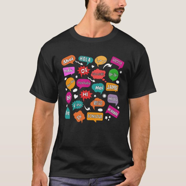 T-shirt Hello Word in Different Languages Teacher Language (Devant)