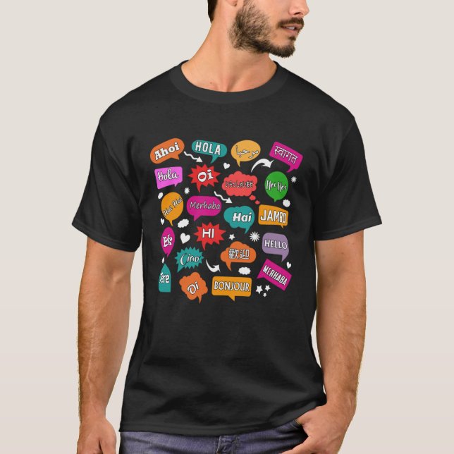 T-shirt Hello Word in Different Languages Teacher Language (Devant)