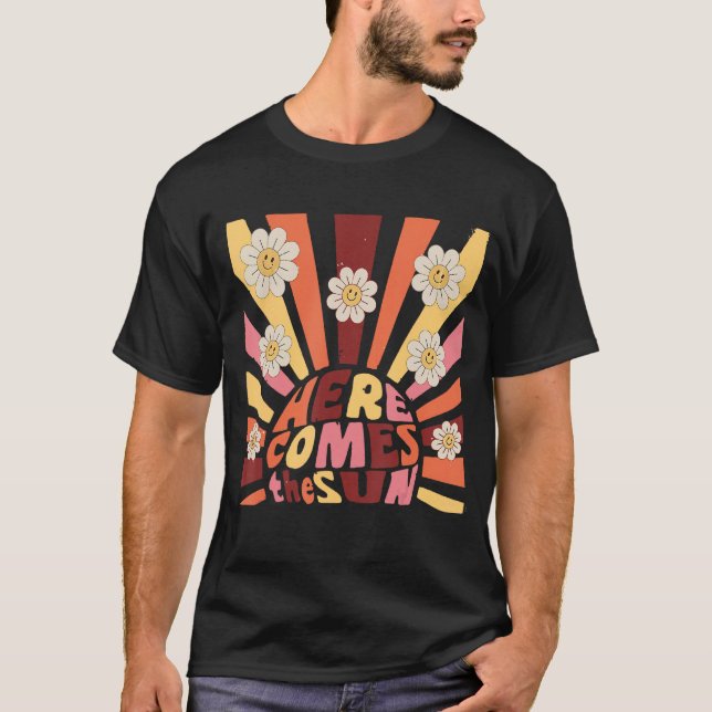 T-shirt Here Comes The Sun Retro Floral Summer Vacation Oc (Devant)