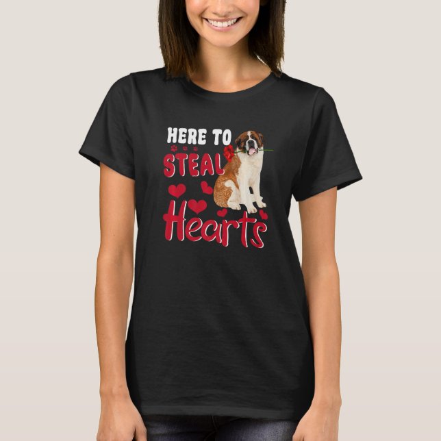 T-shirt Here To Steal Hearts Funny St Bernard Dog Valentin (Devant)