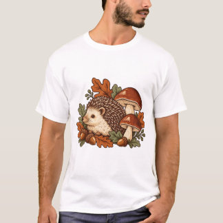 T-shirt Hérisson avec champignons et feuilles d'automne