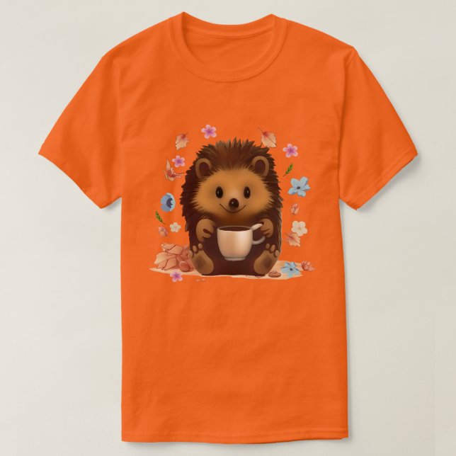 T-shirt Hérisson confortable avec café - Art d'automne mig (Design devant)