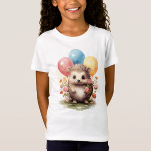 T-Shirt Hérisson d'aquarelle rétro mignon avec ballons