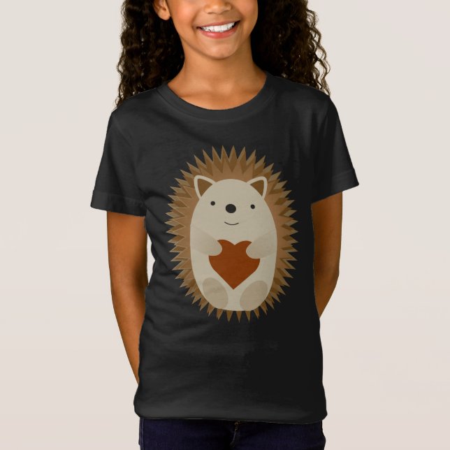 T-Shirt Hérisson de dessin adorable tenir un coeur (Devant)