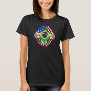 T-shirt Héritage brésilien Brésil Racines USA Drapeau ADN