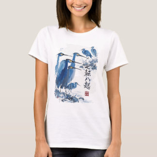 T-shirt Héron bleu Lavis à l'encre japonaise Oiseau Nature