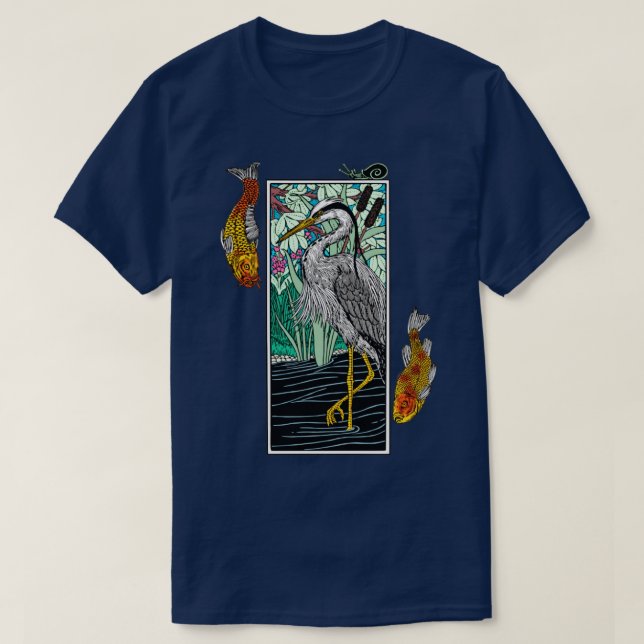 T-shirt Heron gris japonais Aosagi Nishikigoi Koi p Poisso (Design devant)